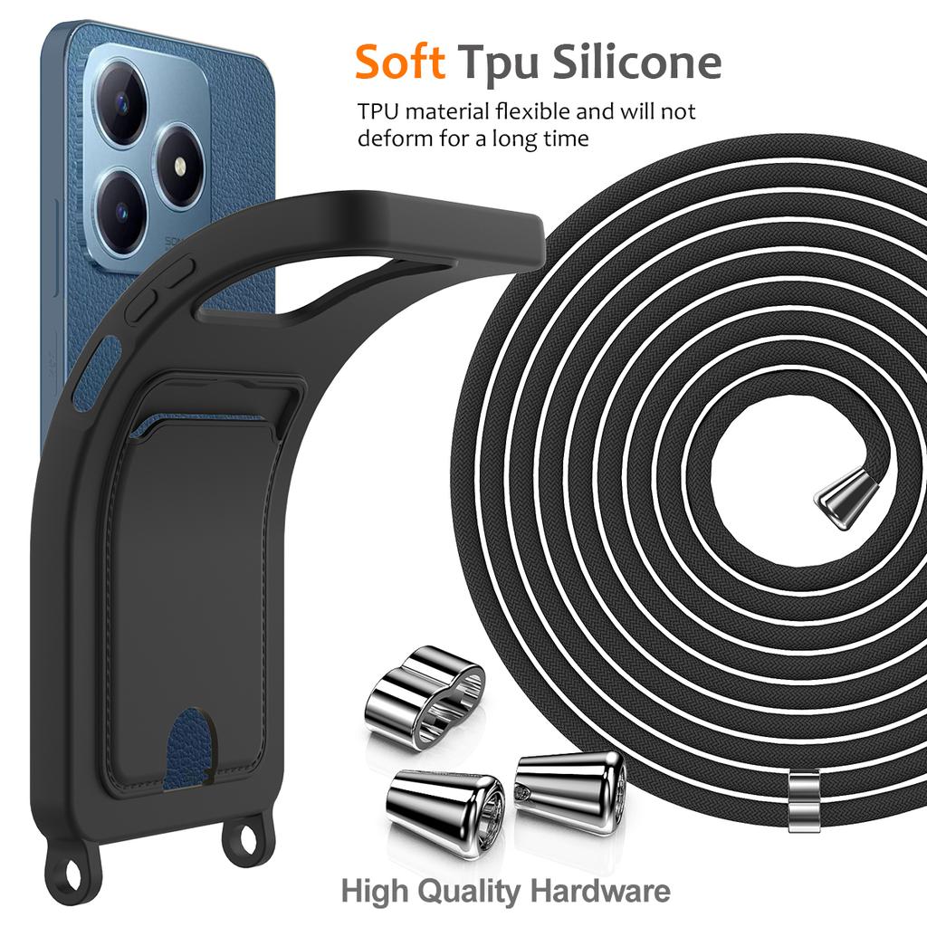 Dla Realme Note 60x 4G/C63 4G/C61 4G/C61 (Indie) Etui 4G/Narzo N63 4G/Note 60 Silikon płynny Uchwyt na karty Tylna okładka ze smyczą