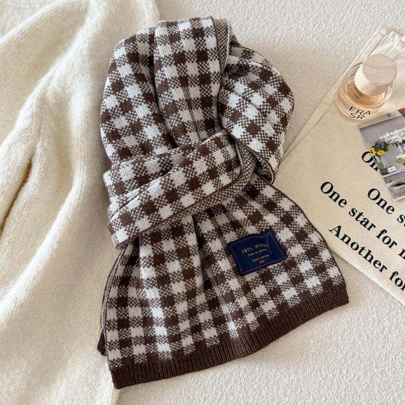 New Year's Korean Red Plaid 111 Cotton Knitted Scarf Women's Winter Versatile Couple Thickened Warm Scarf
