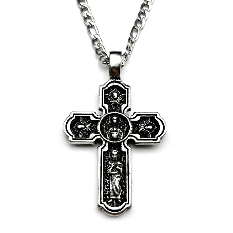 Vintage Orthodox Jesus Crucifix Cross Christian Pendant Necklace for Women Men 316L Stainless Steel Chain Amulet Jewelry Gift
