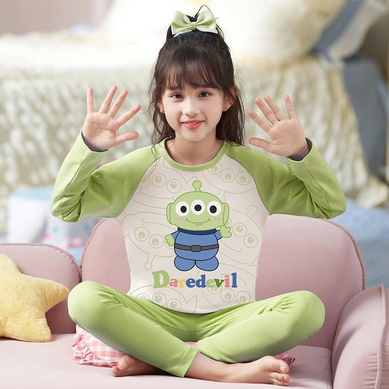 Girls Winter Pajama Set Cotton Long Sleeve Sleepwear Cartoon Print Home Outfit Ages 8