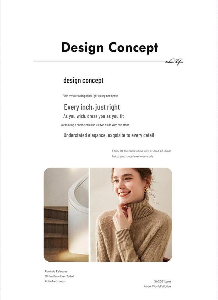 Women's High Neck Cable Knit Cashmere Sweater, Slimming Long Sleeve Thick Pullover for Autumn and Winter