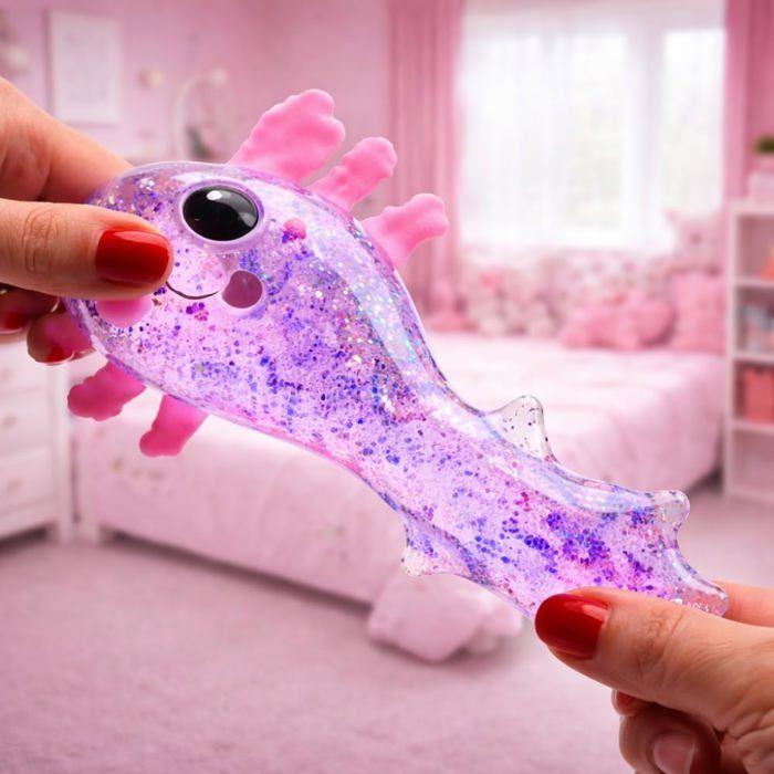 Anti-Stress - BG INTERNATIONAL - AXOLOGEL_3x - Lot 3 Glitter Axolotls - Stretchy Gel - 10 Cm Multicolor