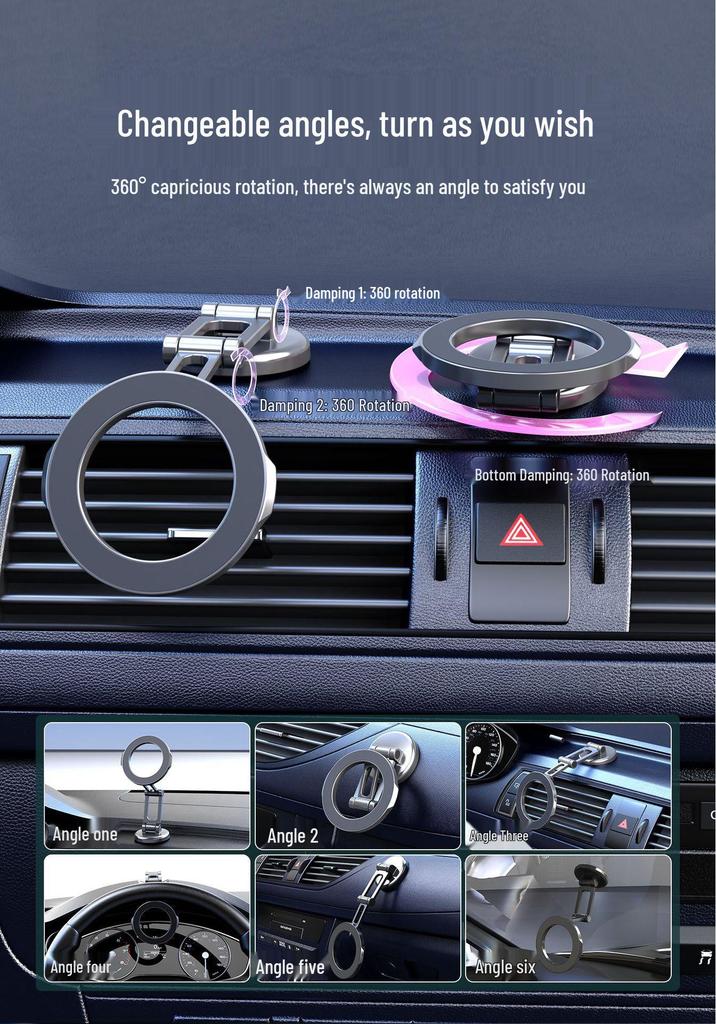 Double Foldable Magnetic Car Dashboard Phone Holder - High-End Rotatable Design
