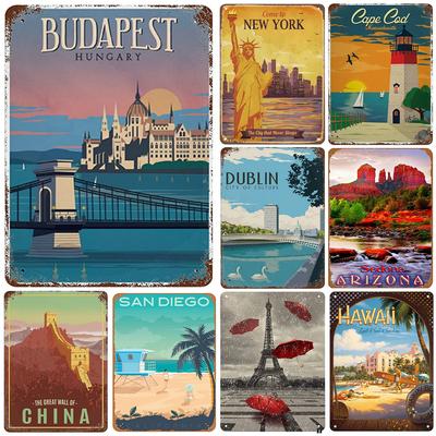 Metal Tin Signs Budapest Dublin Wall Decoration Plaque Vintage Art Poster Iron Painting for Man Cave Home Cafe Garden Club Bar