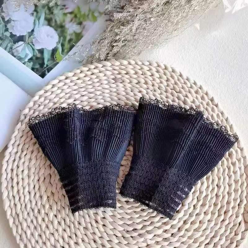 1Pair Detachable Cuffs Pearl Lace Mesh Fake Flared Sleeves Double Layer Pleated Ruched False Cuffs Sweater Blouse Wrist Warmers