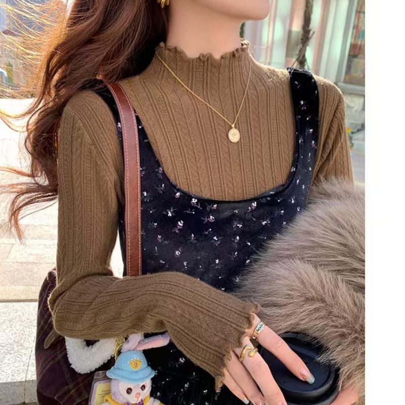 Holzohrkanten-Atmosphäre gestrickter Pullover Damen Frühling Halbrollkragen Untertop Herbst und Winter Textur Basis Pullover