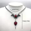 Gothic Vampire Bat Pendant Necklace With Alloy Bloodstone Charm For Women