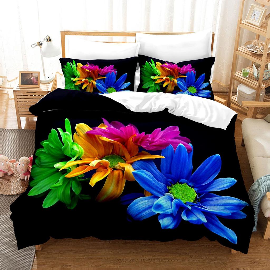 3pcs Bedding Set Beautiful Flowers Print Duvet Cover Set Single Double King Size Bed Set for Adult Home Bedroom with Pillow Case