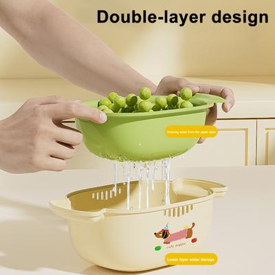 Gemüse Sieb Abtropfschale Lebensmittelecht BPA-frei Staubdichtes Design Doppelschichtig Obstwaschkorb mit Sieb