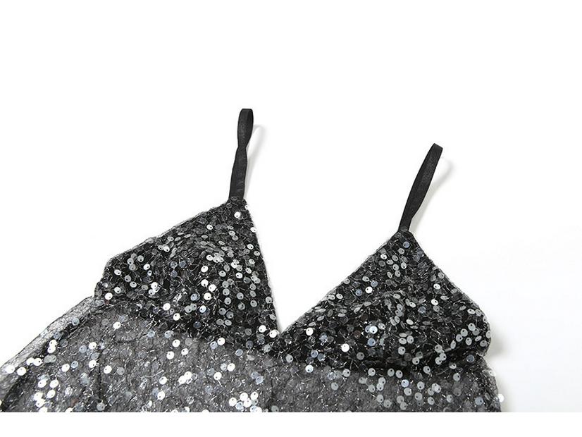 2025 Summer Women's Sequin Spaghetti Strap V-Neck Backless Tank Top