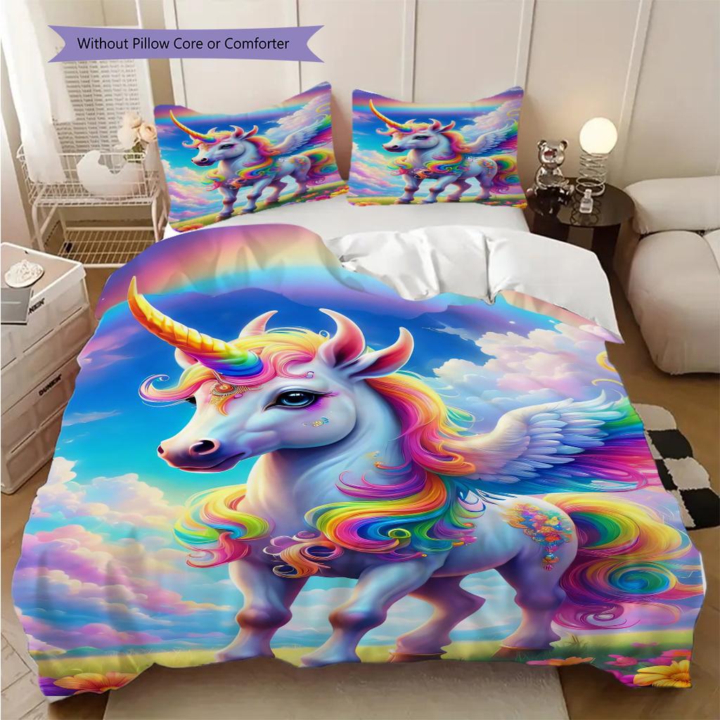 Dreamy Rainbow Unicorn bedding, duvet cover, pillowcase, home decoration, birthday gift (1 * duvet cover+2 * pillowcase, coreless)