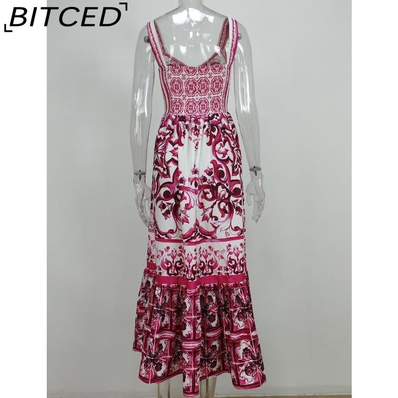 BITCED Spring Collection Bohemian-inspired Elegant Mid-Length Wide-Hem Printed Halter Neck Dress