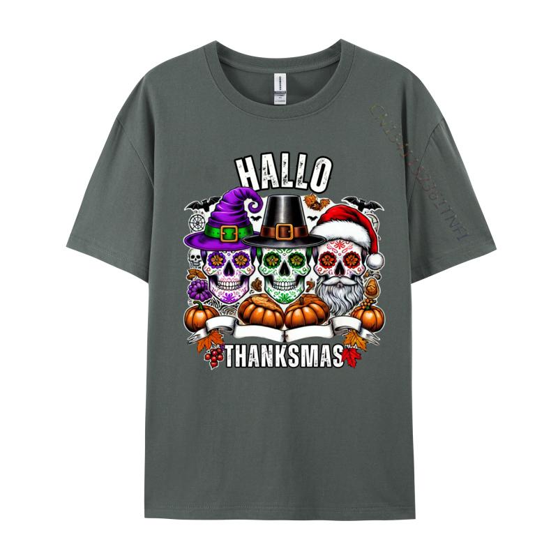Sugar Skull Christmas Halloween Thanksgiving Hallothanksmas T-Shirts Character Men Tops T Shirt Pure Cotton Clothes