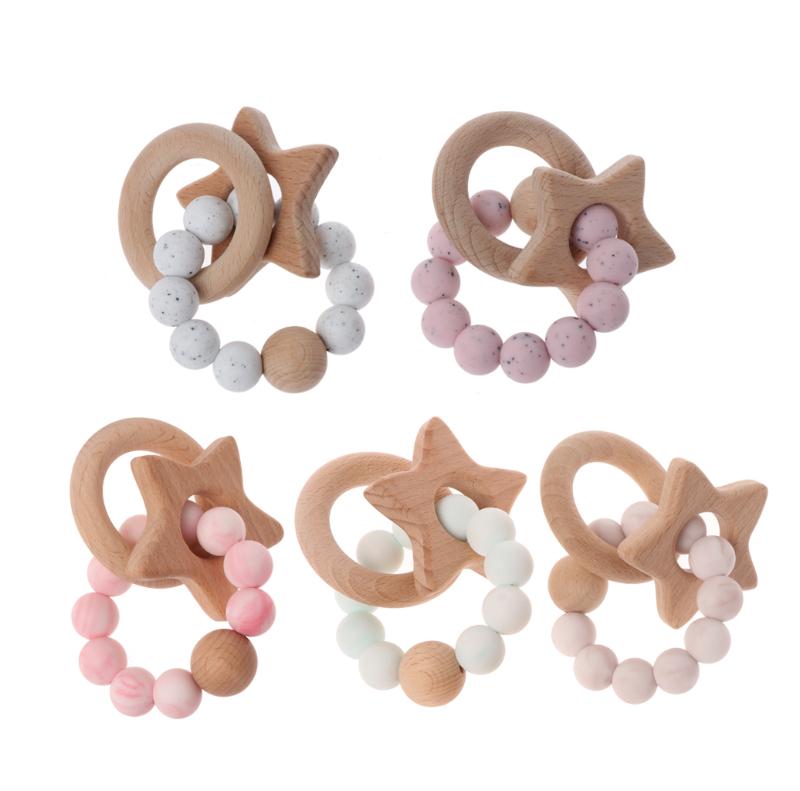 Buy Baby Teether Rings Beech Wood Teething Ring Bracelet Silicone