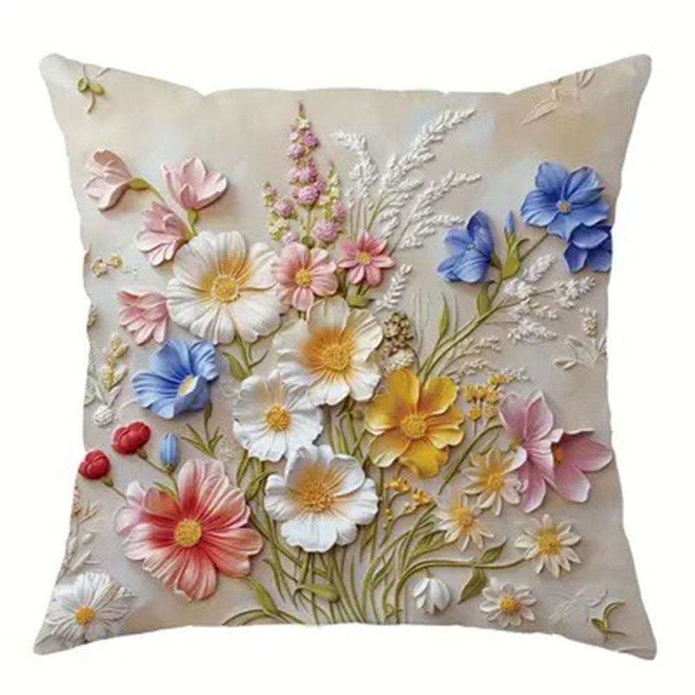Bunte Blumen 3D-Druck Nordische Heimdeko Kissenbezug Schlafzimmer Wohnzimmer Sofa Dekoration Polyester Kissenbezug mit Reißverschluss