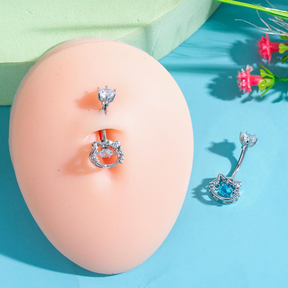 Ding Pei 3A Zircon KT Cat Hollow Cute Navel Ring Piercing Accessory