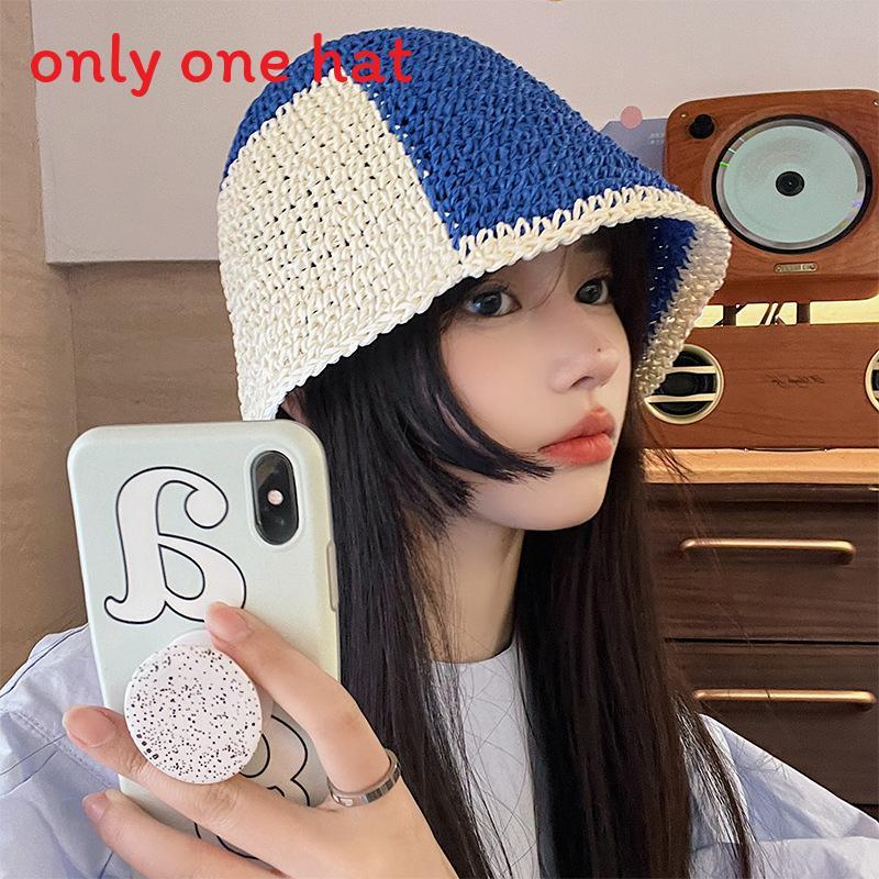 Summer Womens Breathable Straw Sun Hat With Wide Brim For Face Sun Protection синий