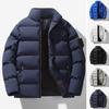 Men Cotton Coat Stand Collar Long Sleeve Zip-up Thickened Cotton Jacket with Side Pockets Solid Color Thickened Winter Quilted Coat