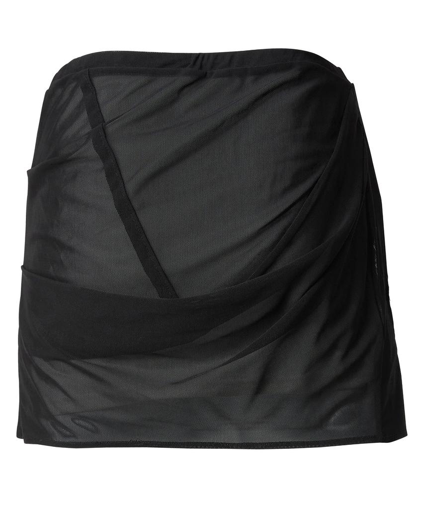 Peulleeoeob Draped Mesh Layered Mini Skirt (Fl-265_Black)