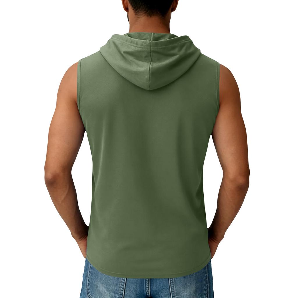 Herren Bedrucktes Kapuzentop Mit Taschen Herren Freizeit Sport Schnelltrocknendes Ärmelloses Top