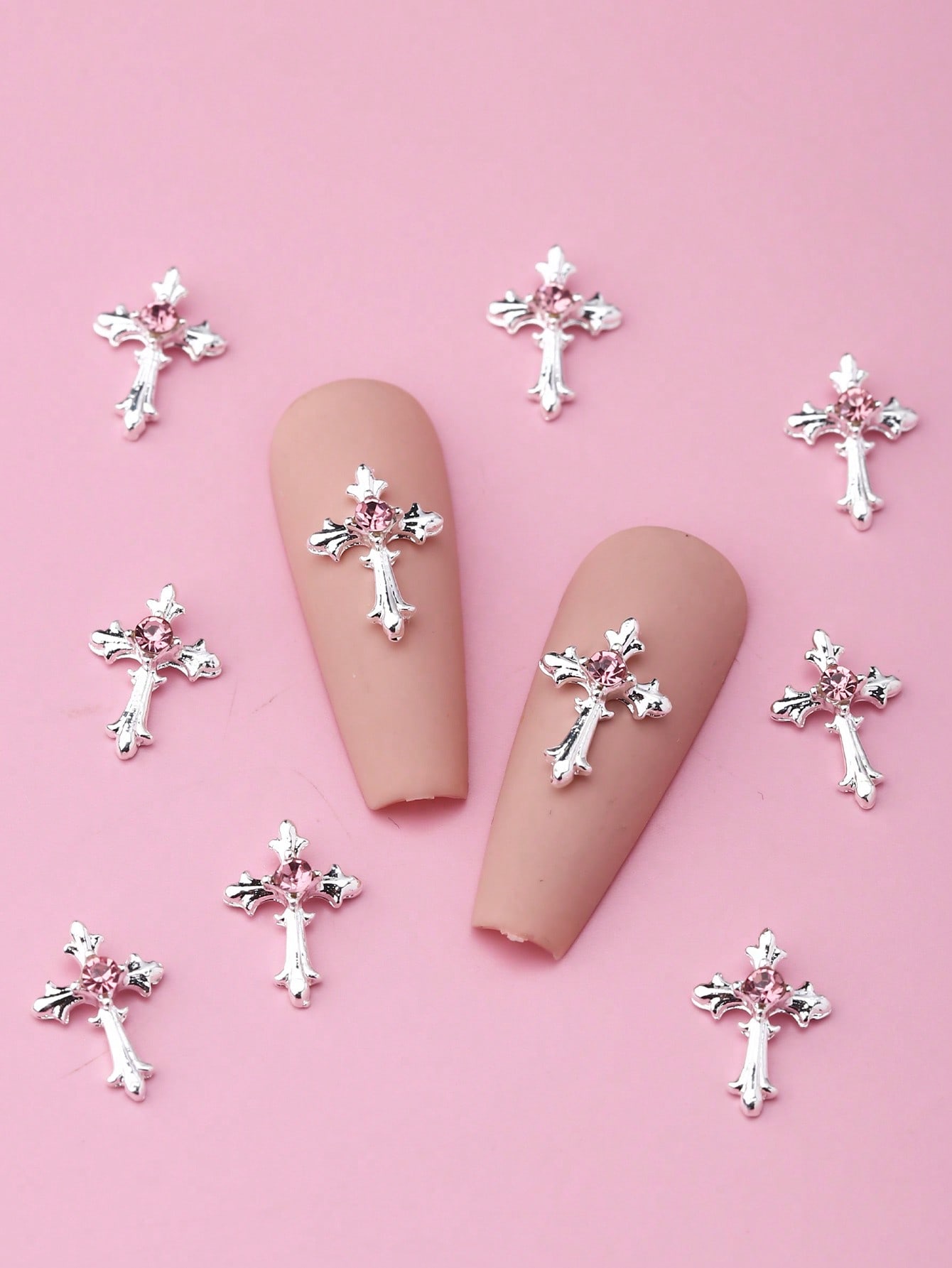 

10 шт. Подвески для ногтей в виде креста, 3D-стразы из сплава для нейл-арта, неароматизированные украшения для ногтей своими руками, сверкающие религиозные драгоценные камни для ногтей, аксессуары для маникюра