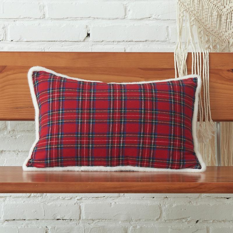 Christmas Plaid Pillowcase with Embroidered Letters