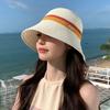 Breathable Hollow Straw Cap Contrast Stripes Sun Hat Simple Wide Brim Bucket Hat  Outdoor