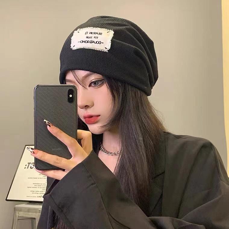 Knitted Hat for Women with Big Head Patches Piled Hats Autumn and Winter Plus Velvet Thickened Cold Hat for Men with Winter Bag Hat Warm Plus Velvet