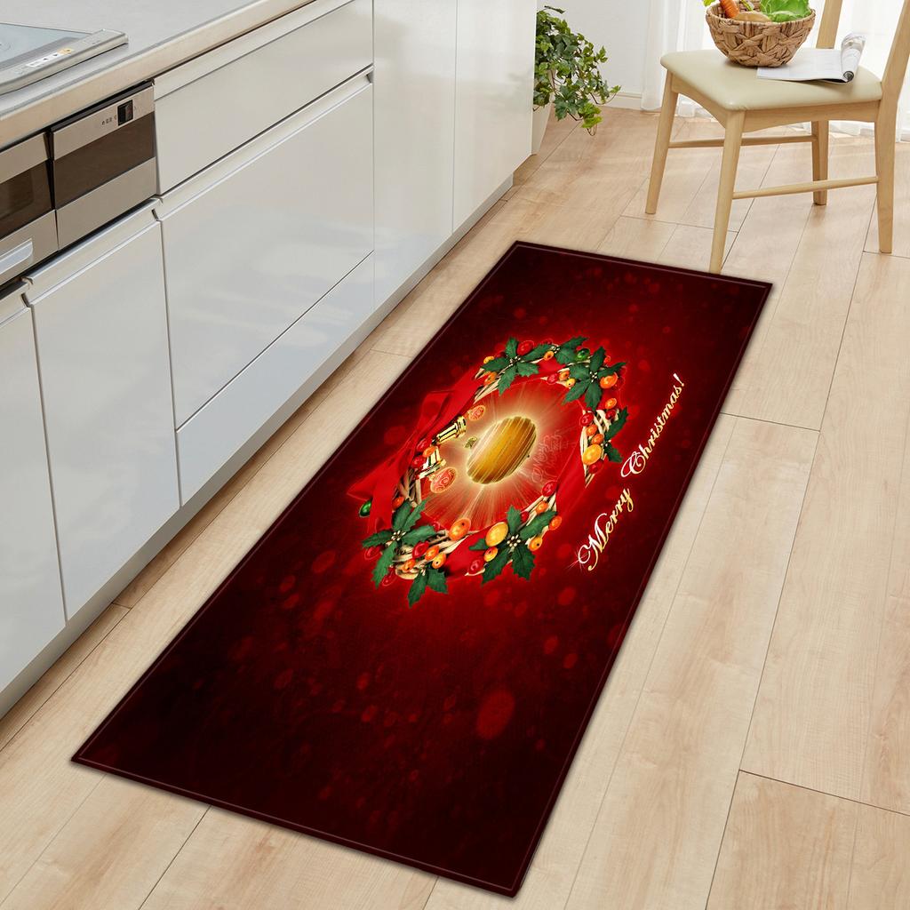 Merry Christmas Kitchen Mat Soft Thickened Kitchen Floor Mat Waterproof Non-slip Oil-proof Floor Mat Runner Rug