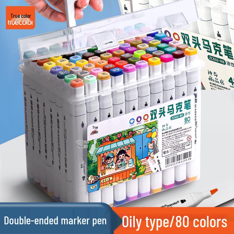 True Color Double-Ended Oil-Based Markers: Quick-Drying Anime Art Set with Hard Tips for Students