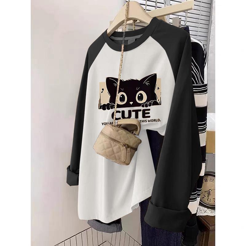 Women's Plus Size Mid-Length Pure Cotton Long Sleeve T-Shirt - Autumn/Winter 2024, Thicker Material for 200 Jin, Hip Covering.