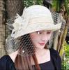 Summer hat women's curled edge elegant top hat face covering mesh sun protection sun hat retro fashion flower sun hat