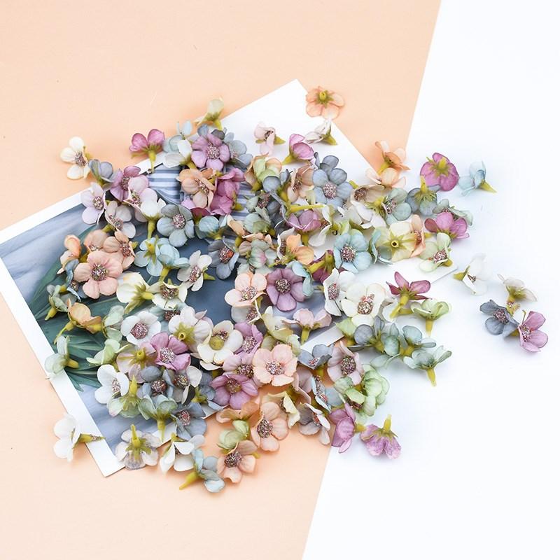 50PCS 2CM Multicolor Daisy Head Mini Silk Artificial Flowers Wall for Crown Scrap Wedding Home Decor DIY Garland Headdress