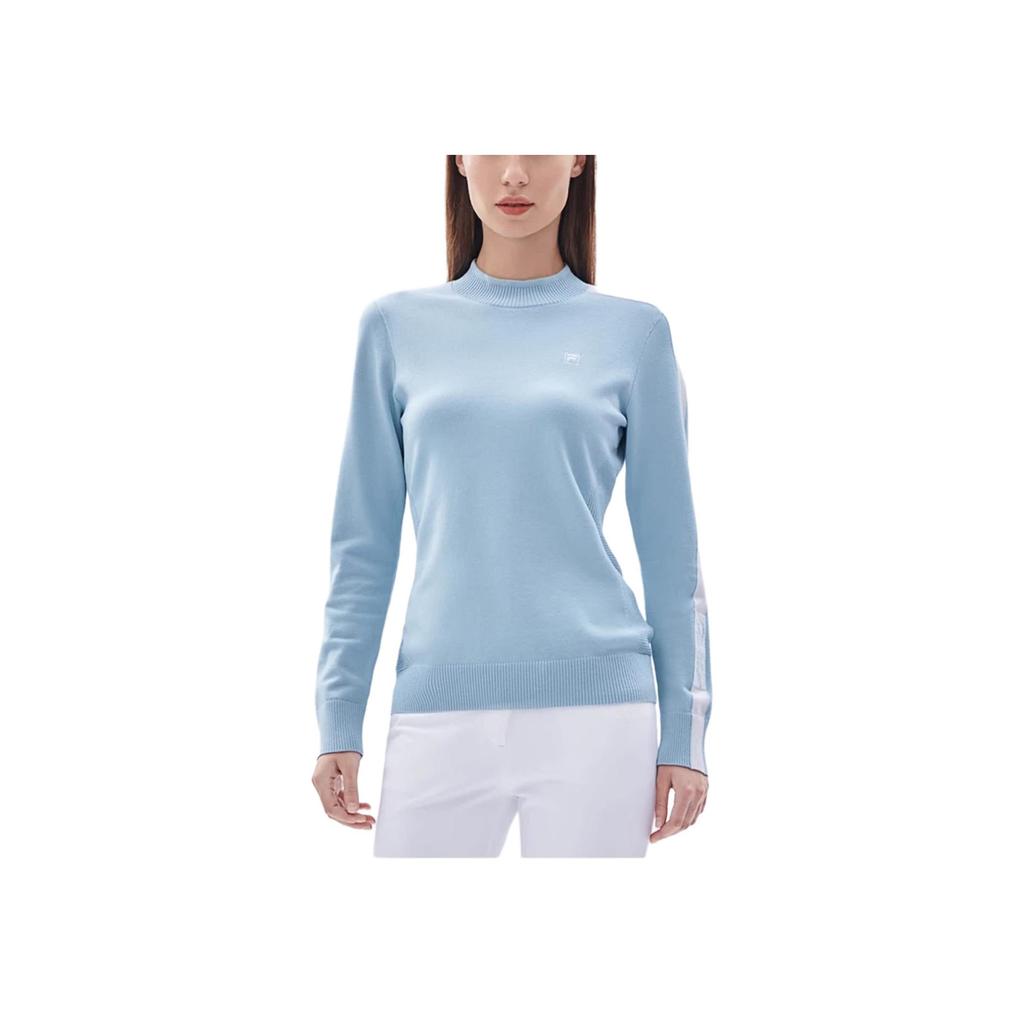 FILA Athletics Logo Embroidered Casual Comfortable Crew Neck Pullover Long Sleeve Knit Sweater Women sweater Sky-Blue A11W245405F-LB