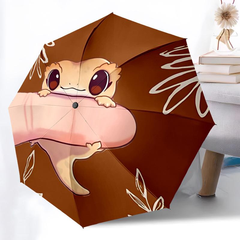 1pc Lizard Leaf Cute Fashionable Automatic Opening/Closing Folding Umbrella with 8 Bones, Windproof Portable, Daily Use132