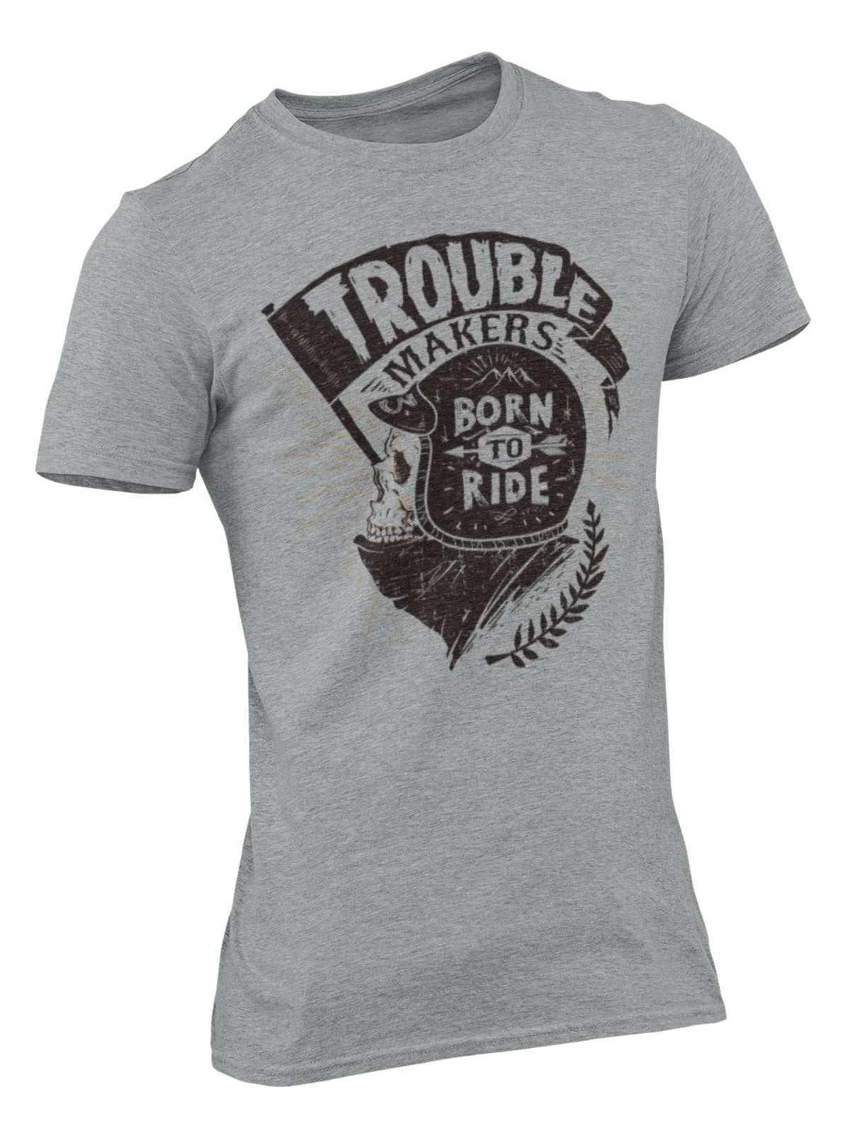 Trouble Makers Born To Ride Biker T Shirt Motorcycle Skull Classic Motorbike L
