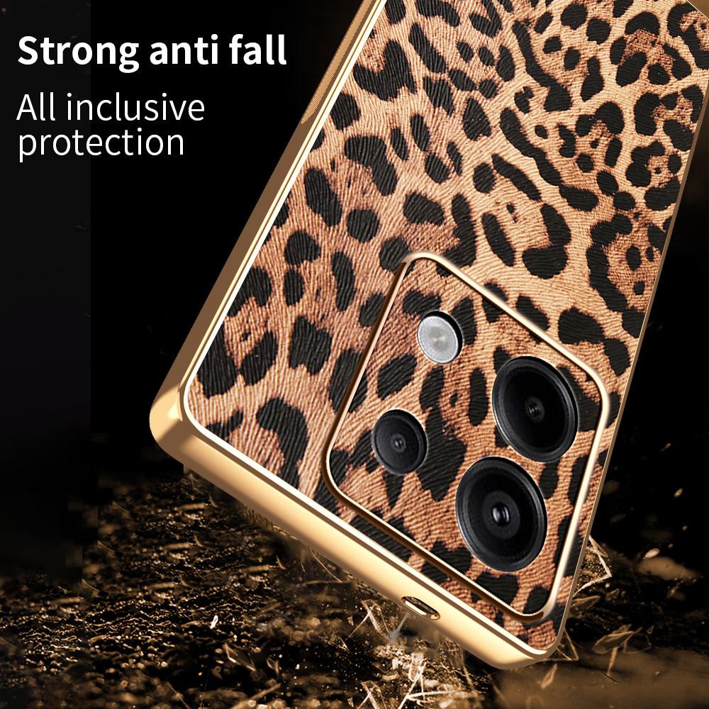 Phone For Xiaomi Redmi Note 13 Pro 5G/Poco X6 5G/X6 Neo 5G Case Leopard Print PU Leather Coated PC + TPU Electroplating Cover