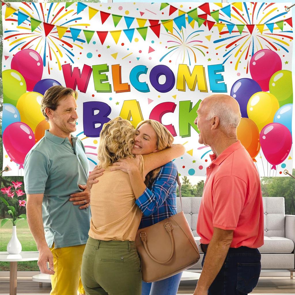 Welcome Back Banner - 5x3 ft - Welcome Home Decorations - Homecoming, Reunion, Baby Shower - White 100Den Polyester