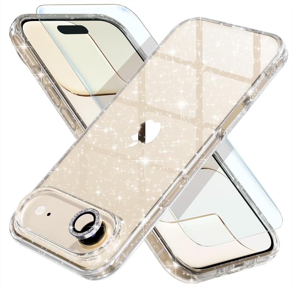 Tempered Glass Screen Protector Diamond Camera Lens Protection Glitter Case Cover For iPhone Air 17 Pro Max 16E 16 E 15 Plus 14 13 Mini 12 11 iPhone17