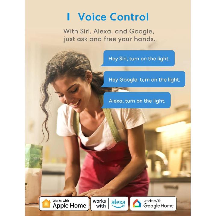 Meross Smart Light Switch Supports Apple Homekit, Siri, Alexa, Google Assistant & SmartThings, 2.4Ghz WiFi Light Switch, Neutral Wire Required,