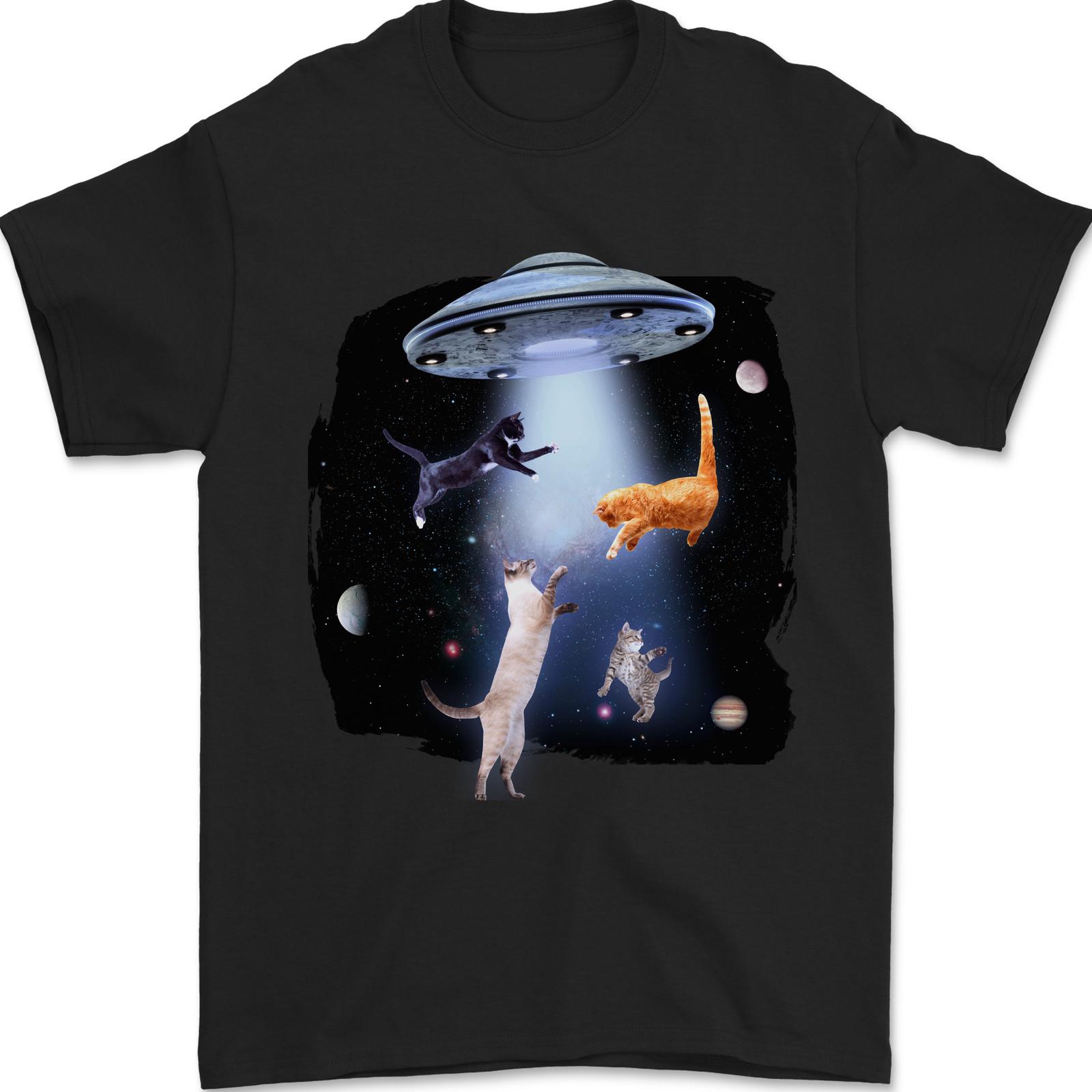 Cat Abduction Alien UFO Mens T-Shirt Cotton S
