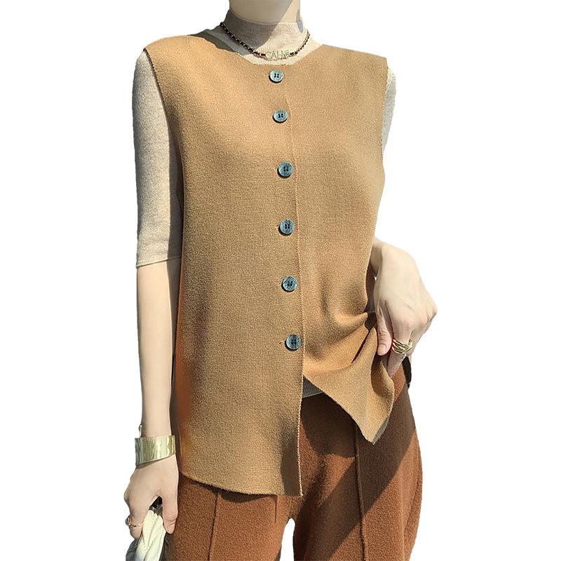Women's Loose Fit Merino Wool Knit Sleeveless Vest Cardigan - Spring/Summer