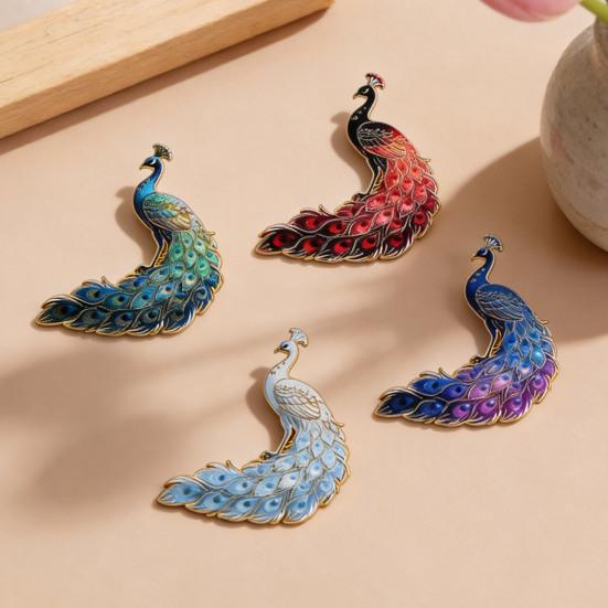 Brooch Pin Gradient Color UV Printing Peacock Shape Zinc Alloy Pin Suits Coats Sweaters Badge Versatile Accessories