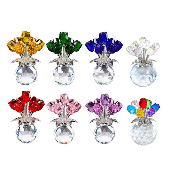 Nep Kristal Rozenboeket Beeldje met Ronde Vaas Bloemen Glas Decoraties Handgemaakte Roos Bloemen Cadeaus voor Valentijnsdag Moederdag Verjaardag Jubileum