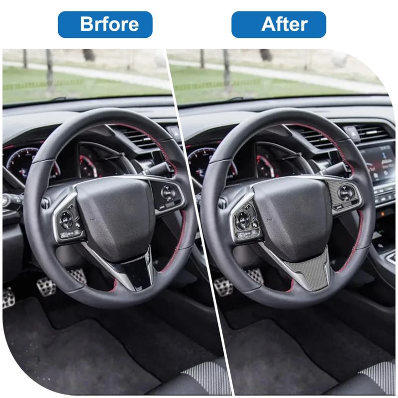 Carbon Fiber Steering Wheel Button Switch Panel Trim Cover Car Decoration Accessories For Honda Civic 10Th Fc/Fk 2016-2019