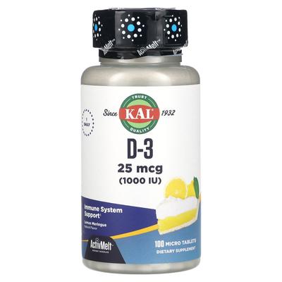 D-3, Lemon Meringue, 25 Mcg (1,000 IU), 100 Micro Tablets