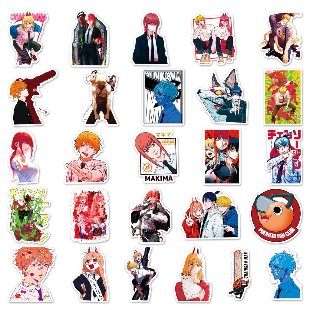 51Pcs Chainsaw Man Anime Stickers Pochita Denji Makima Cartoon Decals For Skateboard Motorcycle Laptop Waterproof Diy Sticker
