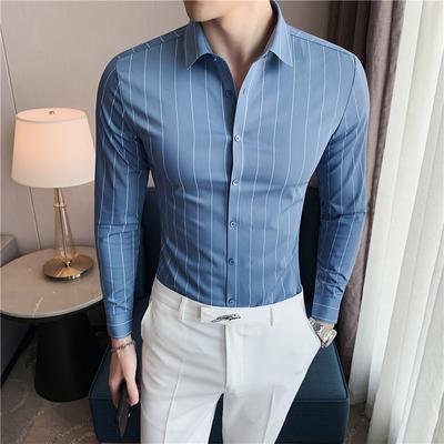 Stripe Shirts for Men New British Style Anti Wrinkle Soft Solid Casual Long Sleeve Shirt