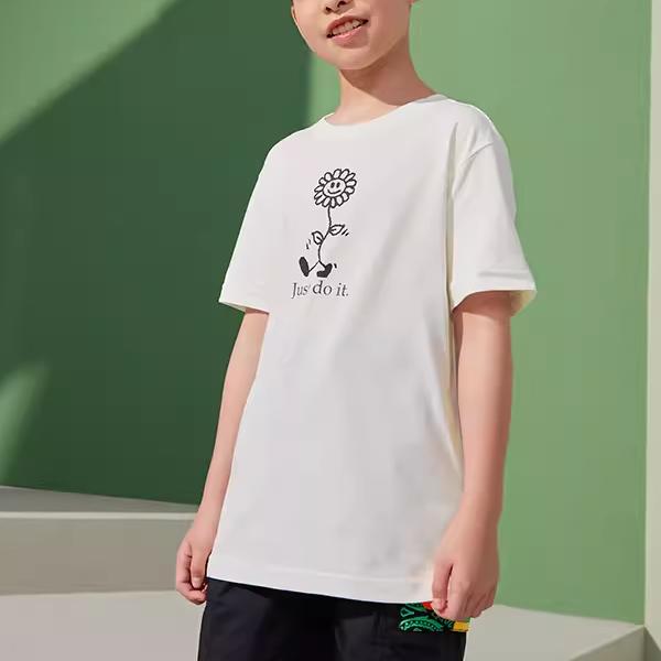 Nike Floral Print Crew Neck Short Sleeve T-Shirt Kids Tops White FD5363-133
