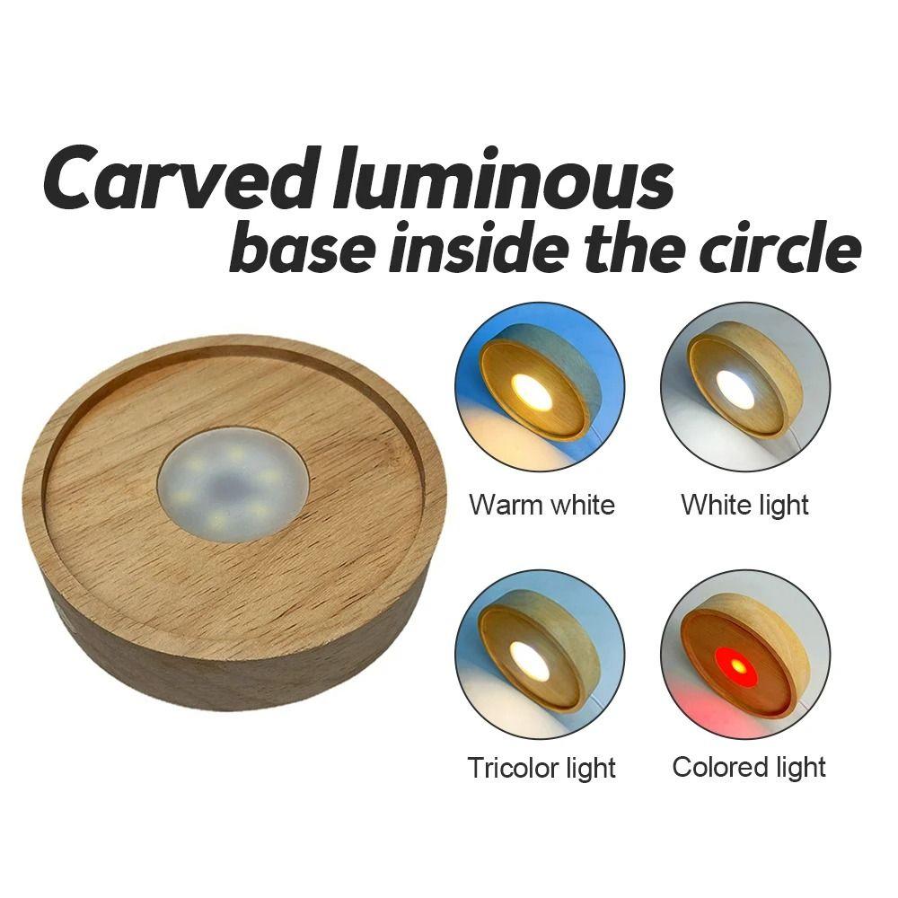 Wood Art Display Holder Round LED Light Dispaly Base Display Stand Night Lamp Base  Bedrooms